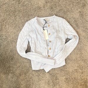 Pink Rose White Cable Knit Cardigan